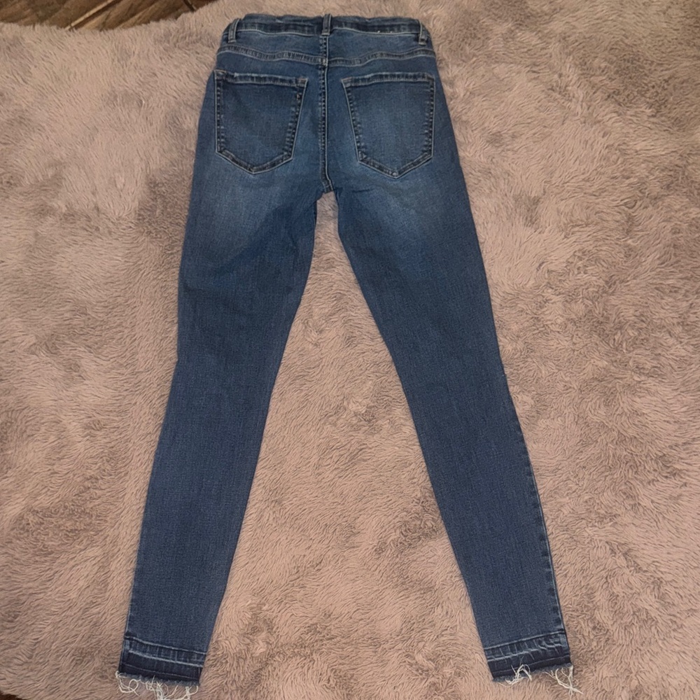 Garage Dark Blue Distressed Denim Ankle Jeans Fitted Skinny Blue Jean Pants sz 0 - Picture 10 of 10